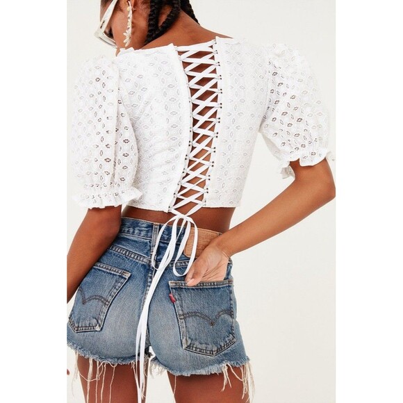 For Love and Lemons Corset Top Sand Dollar Lace Up Eyelet Blouse Underwire Boho - Picture 4 of 16